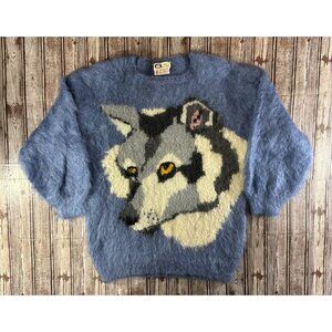 Ann Arundell Mohair Knitwear Wolf Sweater Sz L / XL color Blue made scotland VTG